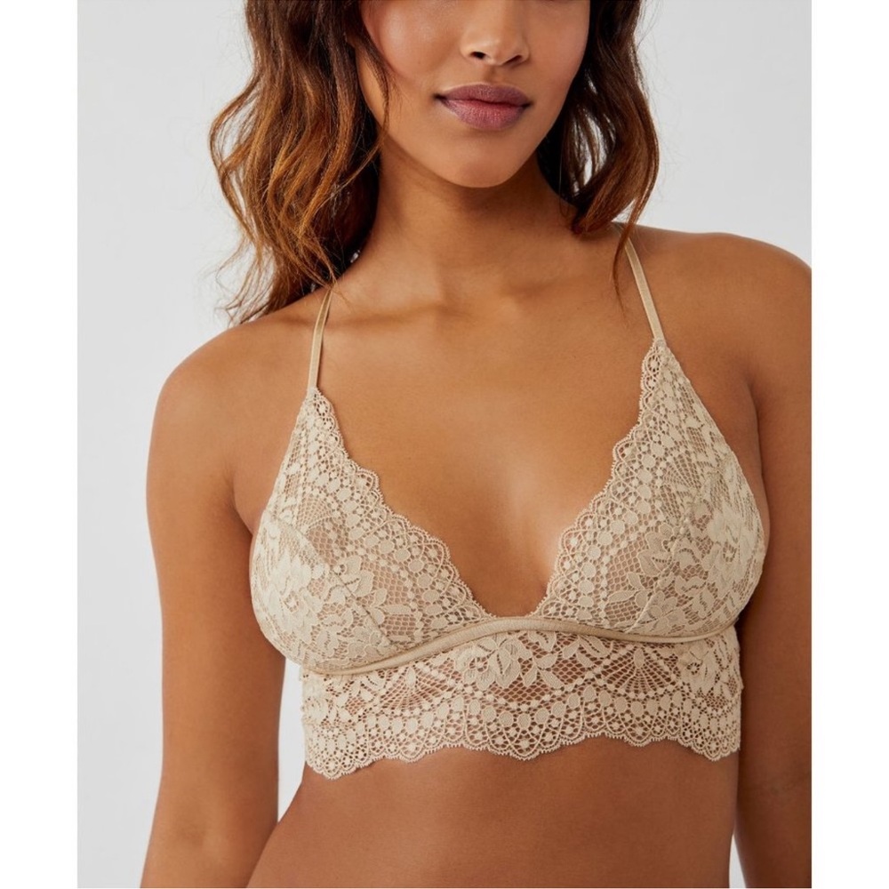 NWT Free People Maya Longline Lace Bralette in Cream, Small